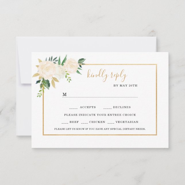 Blanc Floral mariage rsvp avec choix d'entrée (Devant)