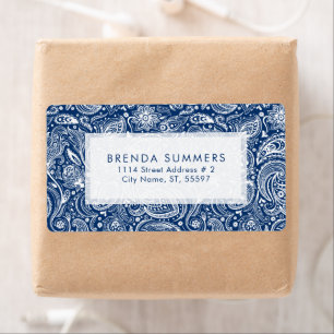 Blanc Floral Paisley Custom Navy Blue Arrière - pl