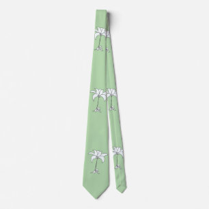 Blanc floral Tropical Pale Vert Cravate