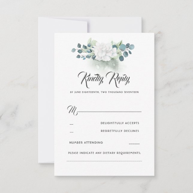 Blanc Floral verdure Mariage romantique RSVP (Devant)