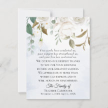 Blanc Floral Vert Sympathie Merci Carte de note