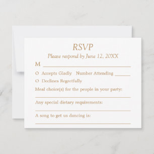 Blanc Golden Beige Choix d'hôtes Mariage Carte RSV