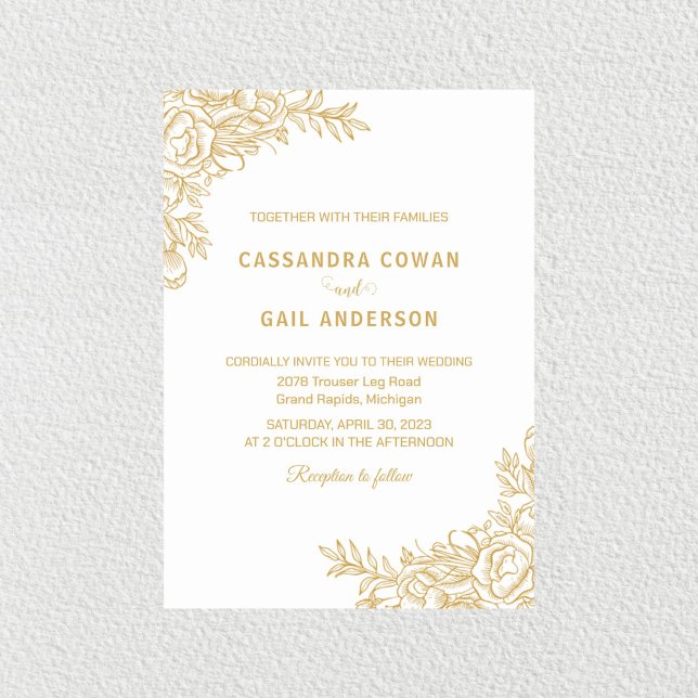 Blanc Golden Floral Faire-part de mariage (Créateur téléchargé)