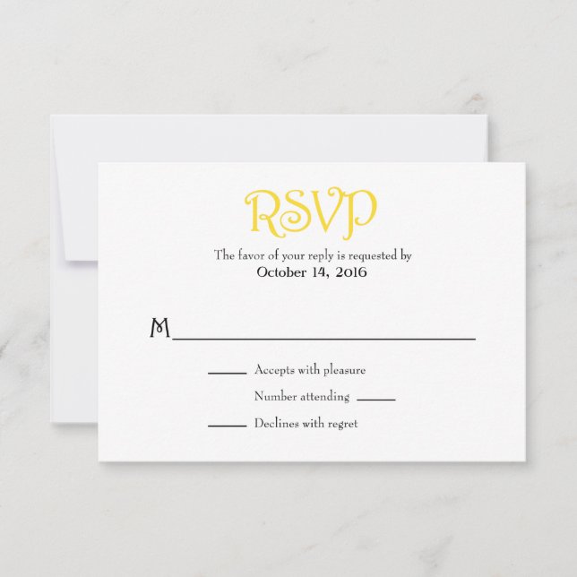 Blanc Jaune Plaine Simple Mariage Cartes RSVP (Devant)