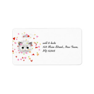 Blanc Kitten Chat Coeur Confetti Étiquette de adre