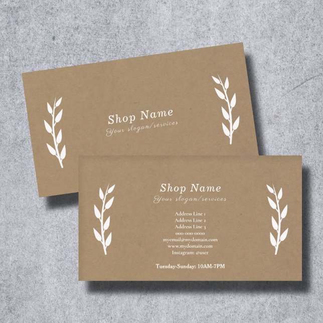 Blanc, Kraft et Carte de visite rustique (White, Kraft & Rustic Business Card)