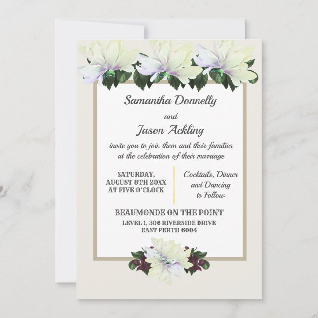 Blanc Magnolia Vert Faire-part de mariage Floral (Devant)