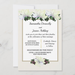 Blanc Magnolia Vert Faire-part de mariage Floral
