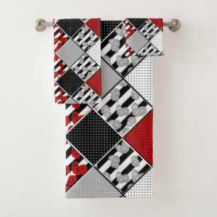 Blanc noir avec patchwork rétro rouge
