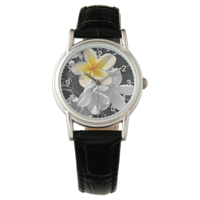 Blanc Noir Avec Un Frangipani Jaune, Montres (devant)