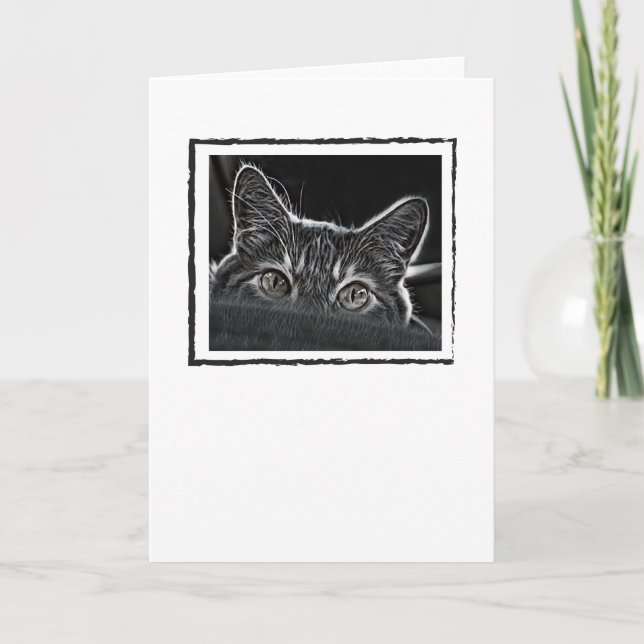 Blanc noir et blanc de carte de voeux de chat à (Devant)