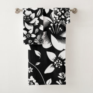 Blanc noir Feuilles floraux modernes soufflant