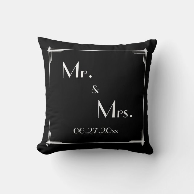 Blanc Noir Grand Gatsby Art Déco Mariage Coussins (Recto)