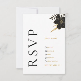 Blanc noir moderne, mariage floral Carte photo RSV