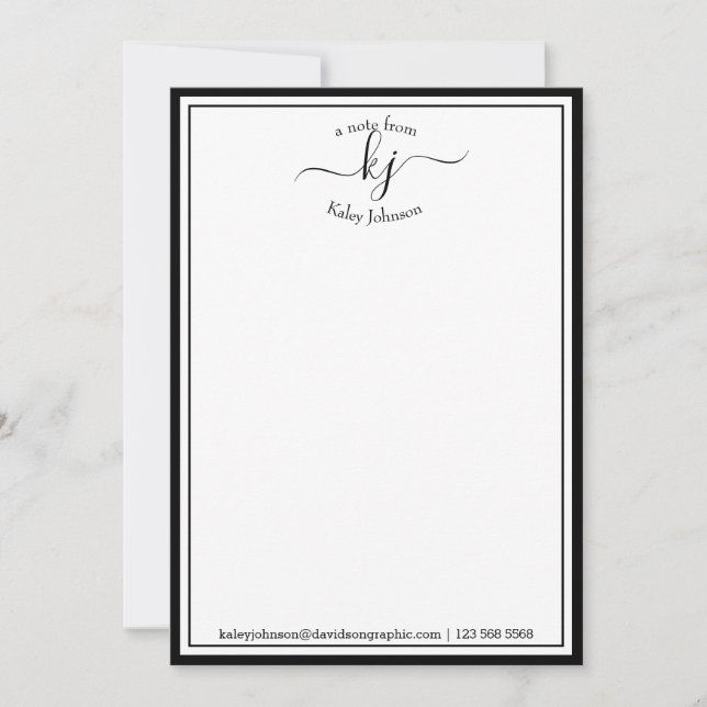 Blanc Noir Monogrammé Du Bureau De La Carte Note (Devant)
