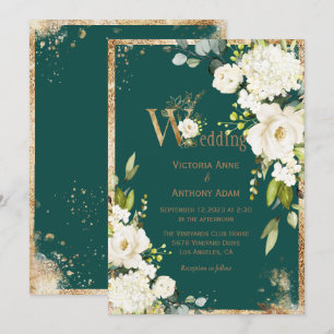 Blanc or Rustique Floral Vert Faire-part de mariag