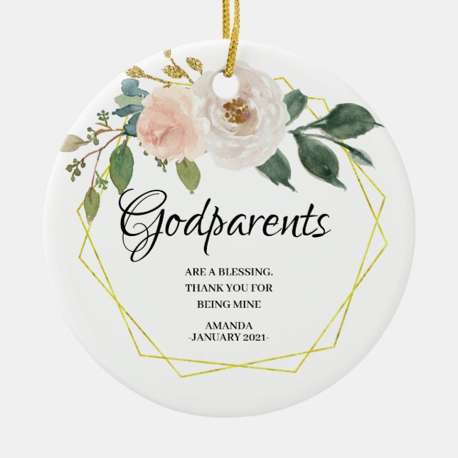 Blanc Personnalisé Godparents ornement de Noël (Devant)
