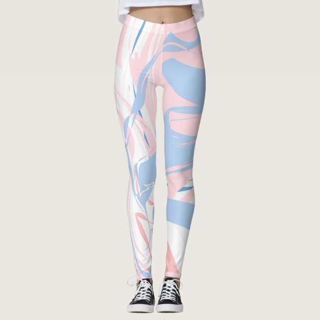 Blanc Rose Bleu Flèche Abstraits Leggings (Devant)