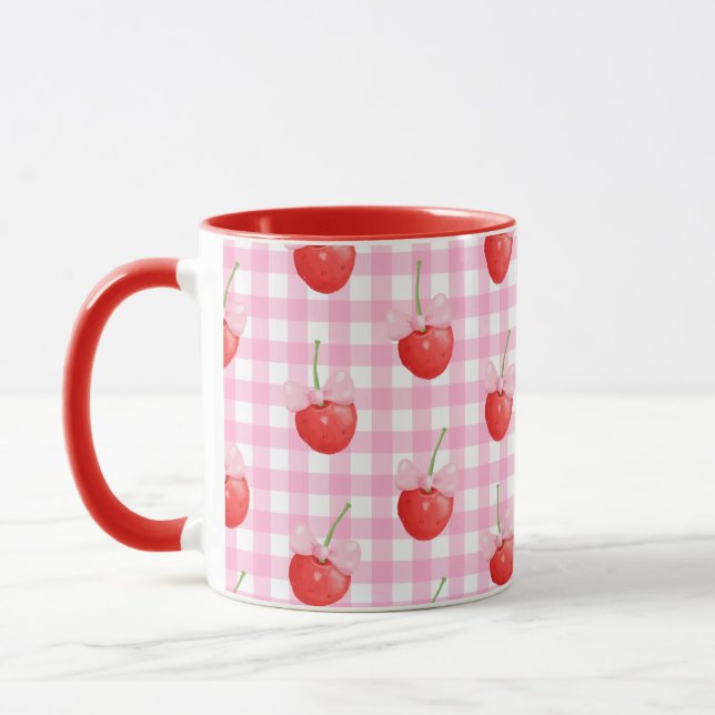 Blanc rose En vichy Mug mûre fraise Imprimer (Gauche)