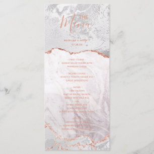 Blanc & Rose Gold Agate Marbre Foil Mariage Menu