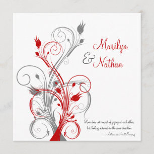 Blanc, Rouge, Gris Faire-part de mariage Floral