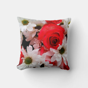 Blanc-rouge, Rose et marguerites Coussin Bouquet-S