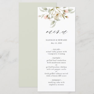 Blanc Sage Blush Élégant menu Mariage Floral