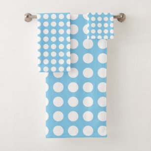 Blanc sur Bébé Bleu Grand Taille Horiz. Pois