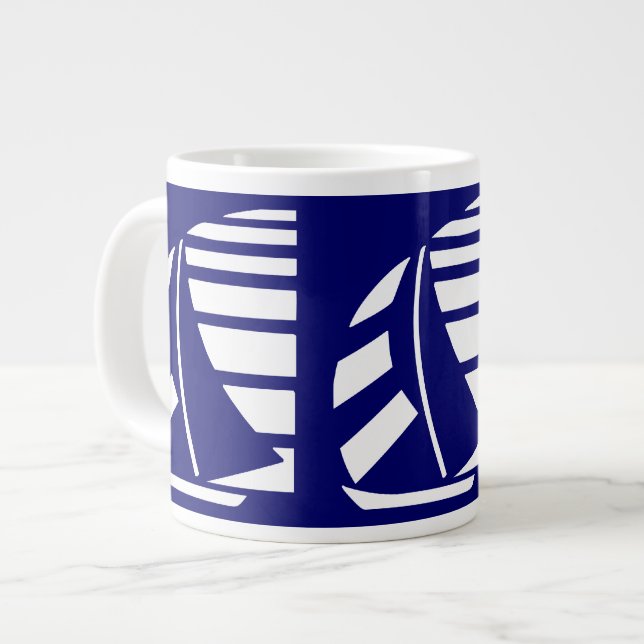 Blanc sur Blue Racing Boats Jumbo Coffee Mug (Devant gauche)