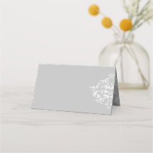 Blanc sur gris élégant Damask Blond Cartes de plac