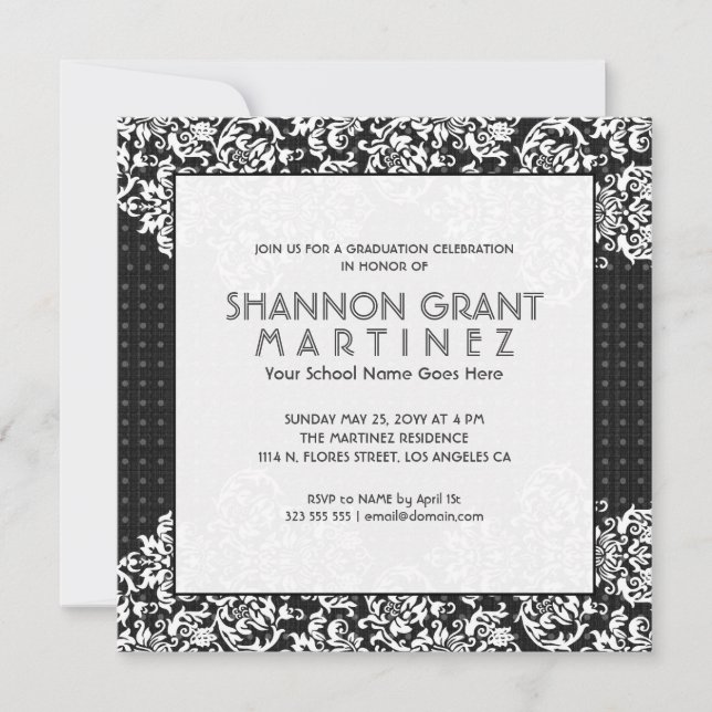 Blanc sur les fleurs noires - Élégant Invitation G (Devant)