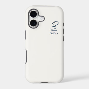 Blanc Uni Initiales et Nom Bleus