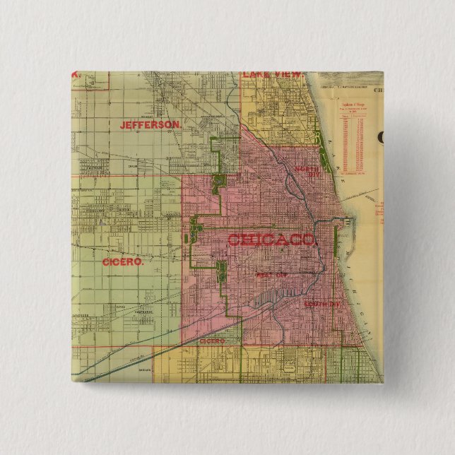 Blanchard's map of Chicago and environs 2 Inch Square Button (Front)