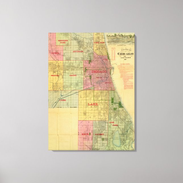 Blanchard's map of Chicago and environs Canvas Print (Front)