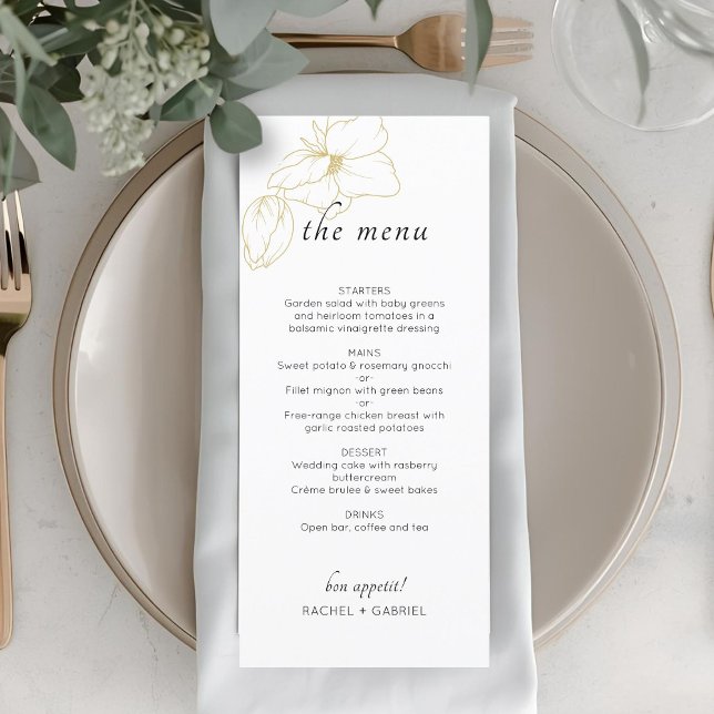 BLANCHE | Menu plat Mariage floral chic (Créateur téléchargé)