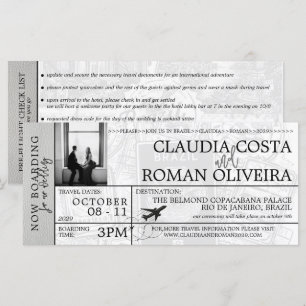 Blancs Brésil Mariage Boarding Pass Invitation