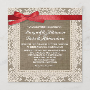 Blancs dentelle rouge arc & burap invitations de m