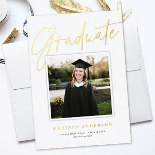 Blancs + Gold Script Faire-part de graduation phot