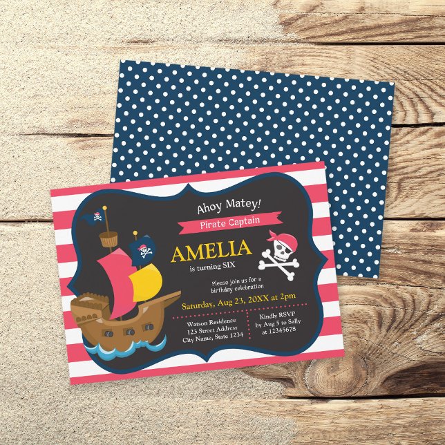Blancs roses Pirate Ship Anniversaire Invitation (Créateur téléchargé)