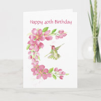 Blank 40th Birthday Cherry Blossom & Hummingbird