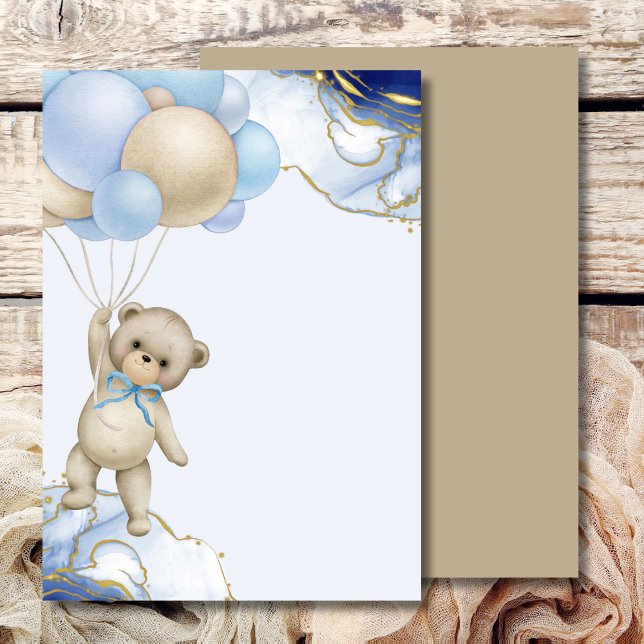 Blank Add Your Own We can bearly wait blue balloon Invitation (Creator Uploaded)