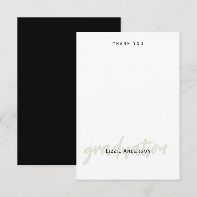 Blank B/W Simple Personalized Graduation Thank You (Front/Back)