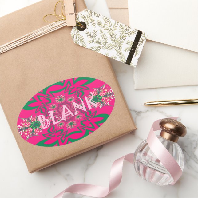 Blank Baby Vivid Pink Floral Purple Shade Monogram Oval Sticker (Gifting)