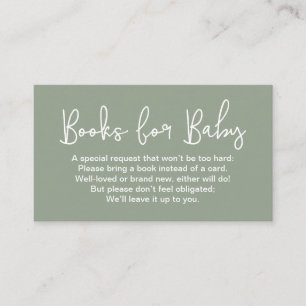 Blank back Sage Green Baby shower Book Request Enclosure Card