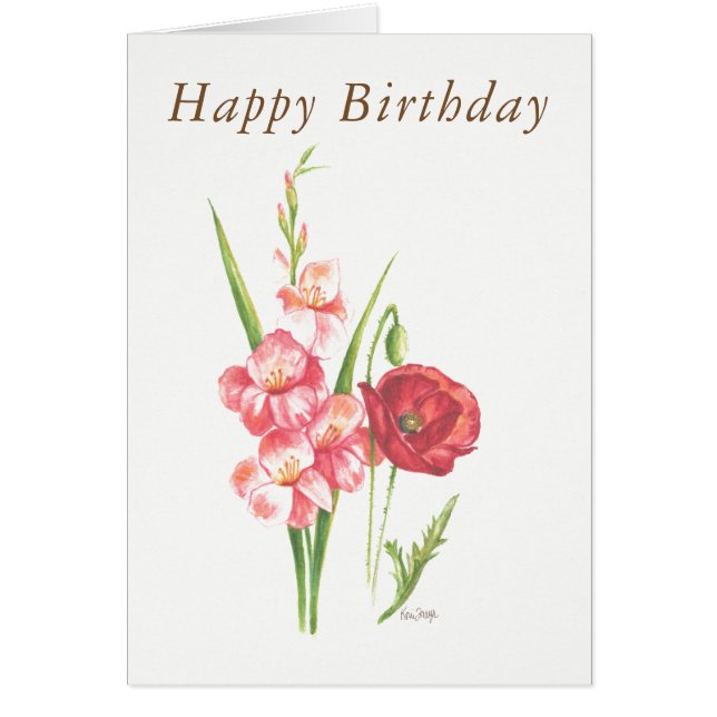 Blank birthday card August birth flowers (Front)
