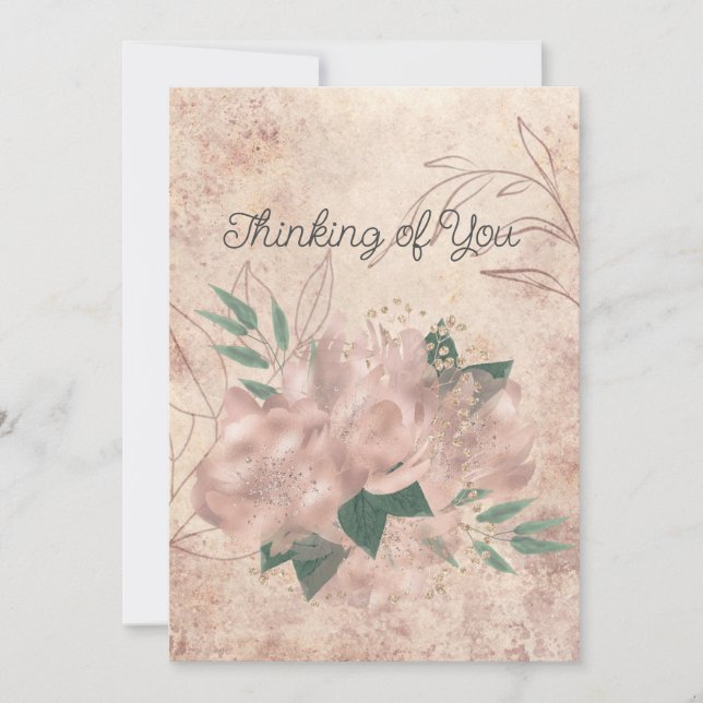 Blank Black Pale Pink Satin Floral Thinking of You Announcement (Front)