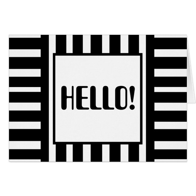 Blank, Black & White, Striped,Hello, Greeting Card (Front Horizontal)