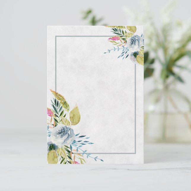 Blank Blue watercolor floral wedding  Invitation (Standing Front)