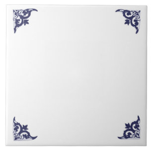 Blank Blue White Delft Ox head Corner Flourish Tile