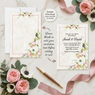 Blank budget Blush and white floral wedding  Invit Invitation